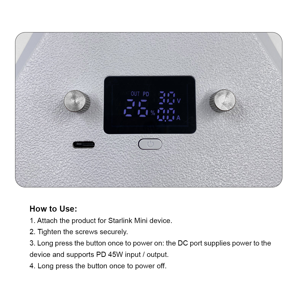 Starlink Mini Battery Pack Compact Integrated Battery Pack Input DC 30V-2A USB-C PD 5V-3A 9V-2A 15V-3A 20V-2.2A 45W(Max)