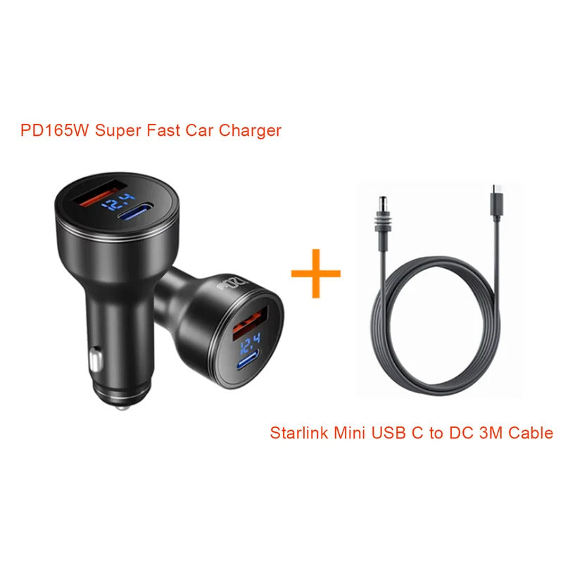 For Starlink Mini PD165W Super Fast Charger | USB-C to DC Cigarette Lighter Power Adapter for Starlink SpaceX Mini