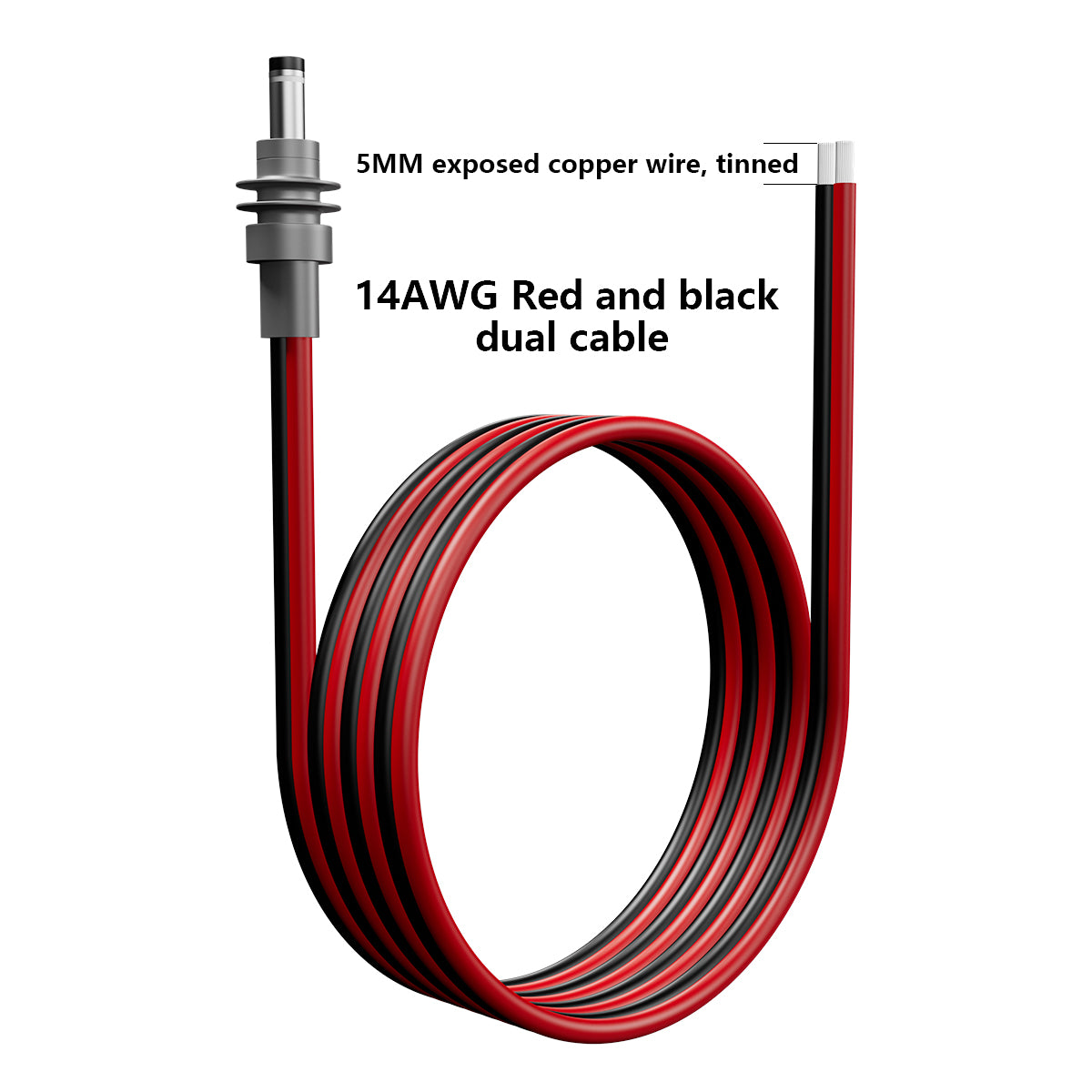 14AWG Red and Black Dual-Core Cable with 5MM Tinned Exposed Copper Wire