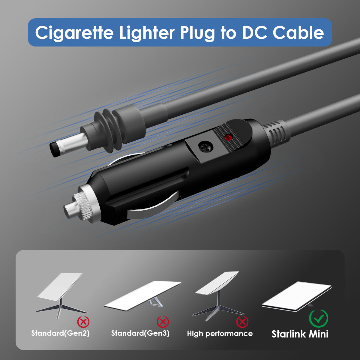Starlink Mini Cigarette Lighter Plug to DC Cable - Mobile Power Solution