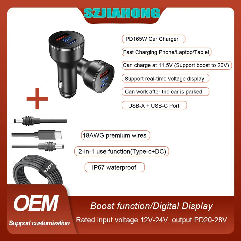 PD165W Super Fast Car Charger Set | Cigarette Lighter USB Charger for Android, Laptops, MacBook, iPad, iPhone, Samsung, Xiaomi