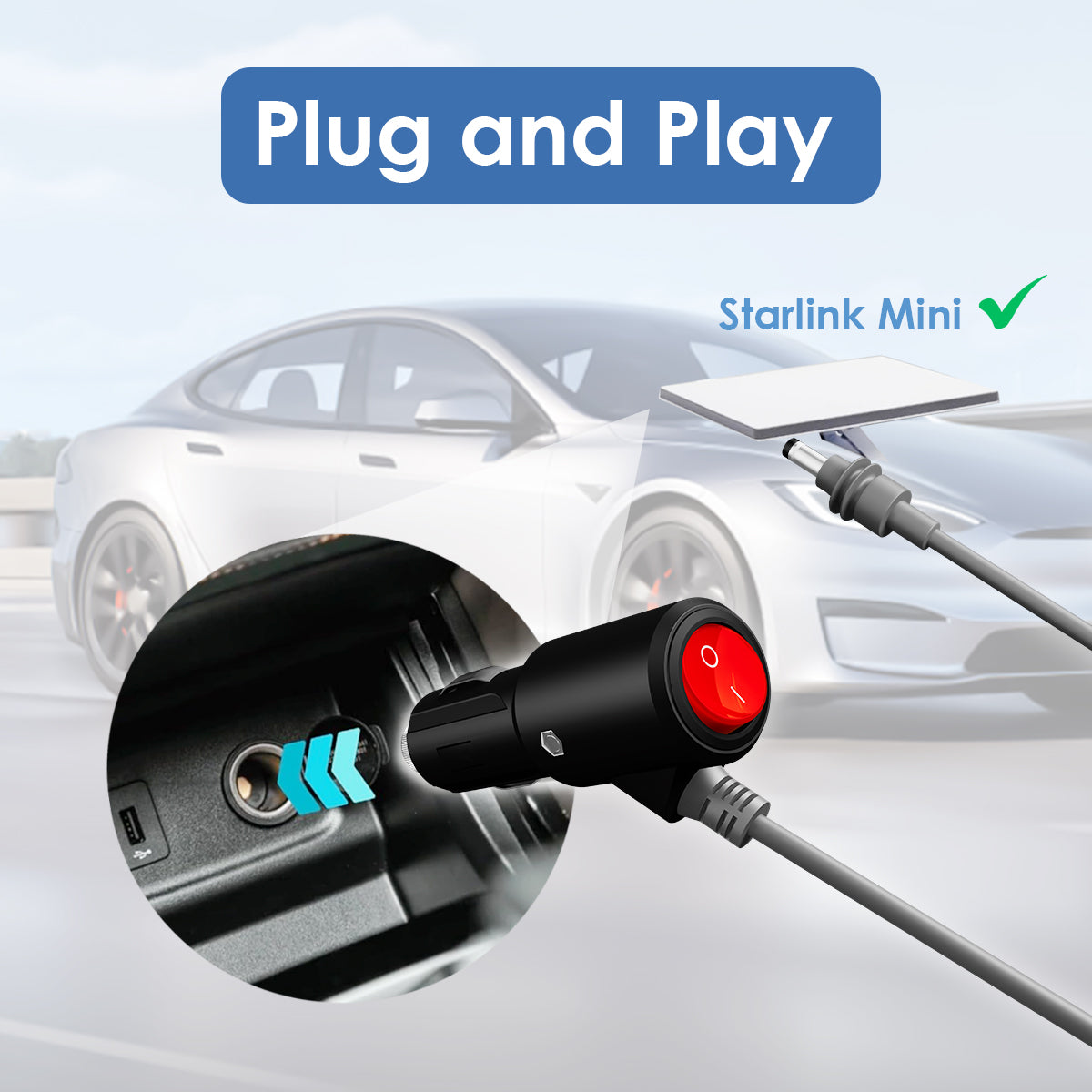 Starlink Mini Car Cigarette Lighter to DC Cable - All - in - One Mobile Power Link