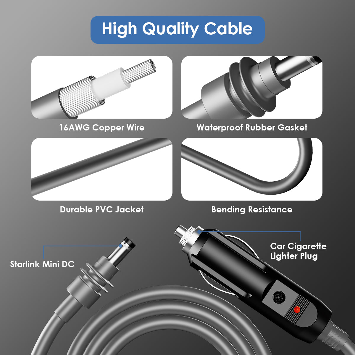 Starlink Mini Cigarette Lighter Plug to DC Cable - Mobile Power Solution