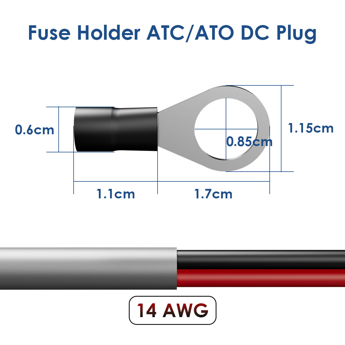 DC Power Cable with Ring Terminals and Fuse Holder