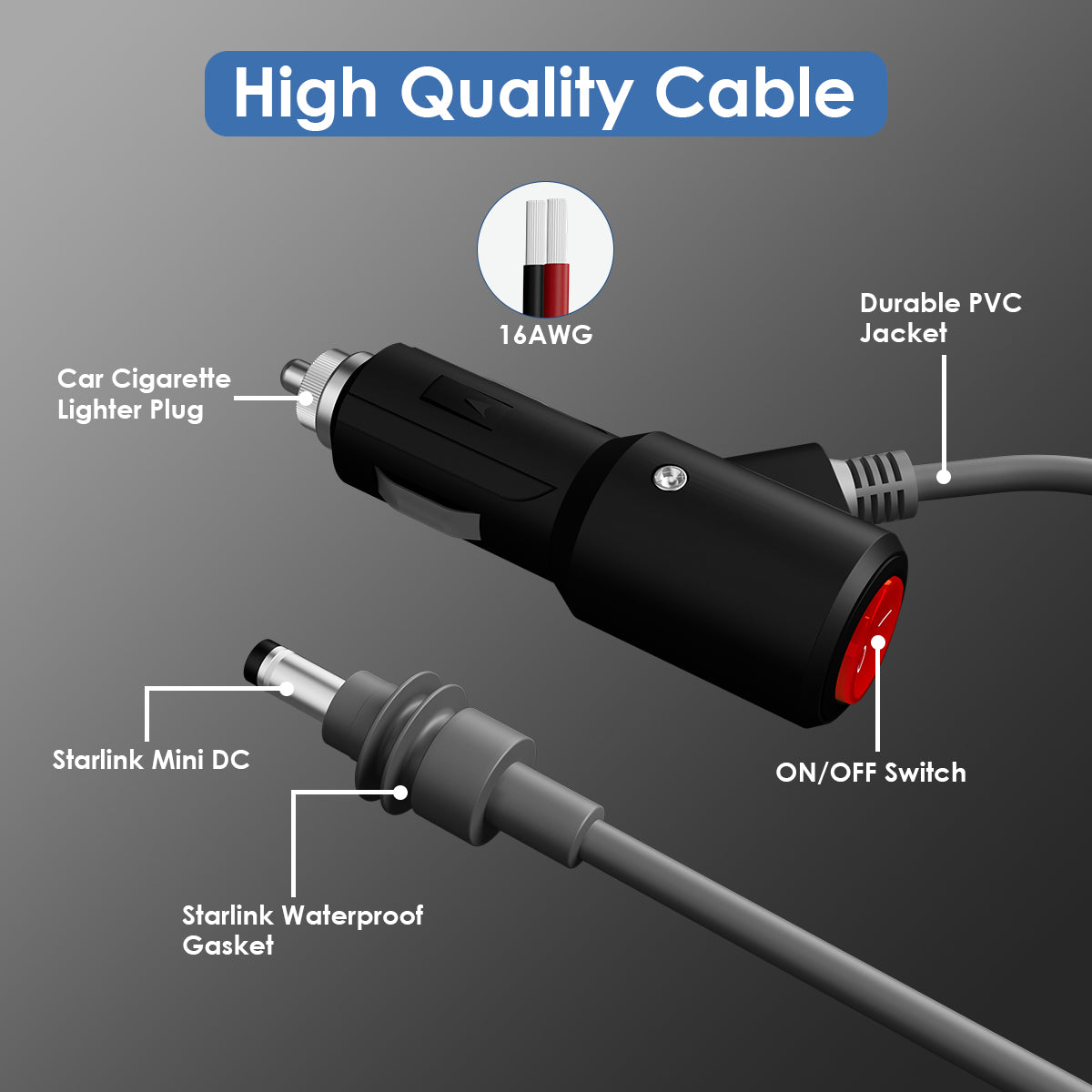 Starlink Mini Car Cigarette Lighter to DC Cable - All - in - One Mobile Power Link
