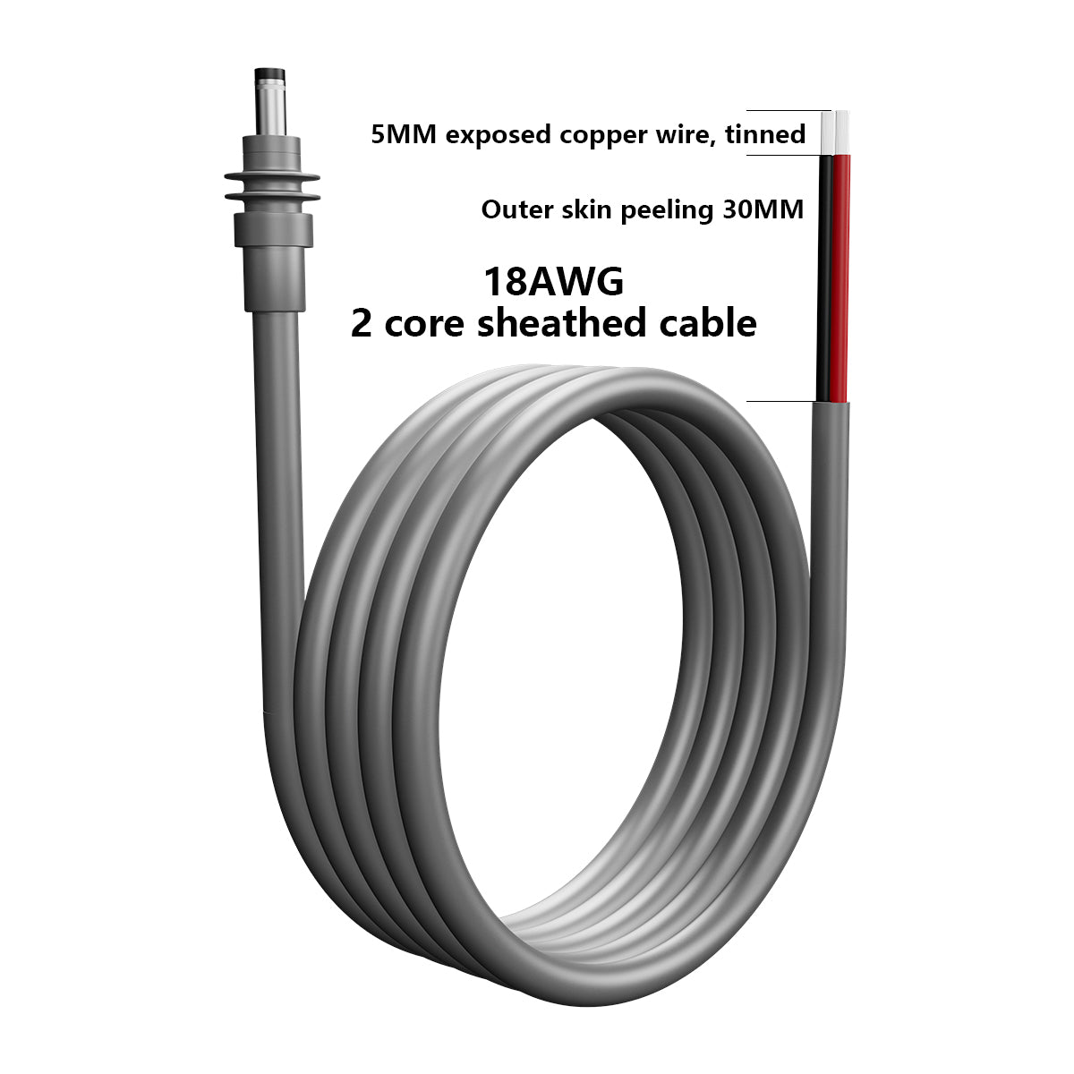 14AWG Red and Black Dual-Core Cable with 5MM Tinned Exposed Copper Wire