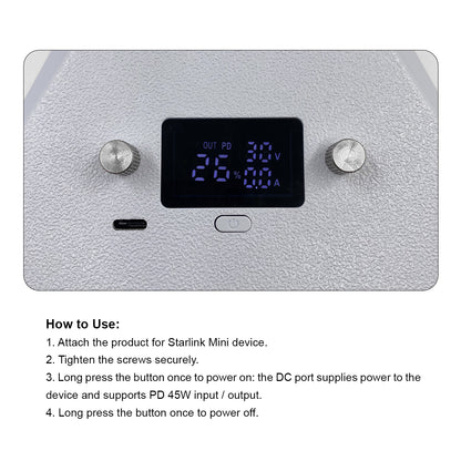 Starlink Mini Battery Pack Compact Integrated Battery Pack Input DC 30V-2A USB-C  PD 5V-3A 9V-2A 15V-3A 20V-2.2A 45W(Max)
