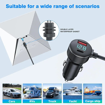 Digital Display Car Charger for Starlink Mini | PD 65W Fast Charge DC 12V-24V Car Power Cable, 18AWG