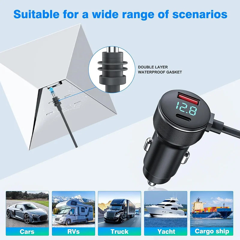 Digital Display Car Charger for Starlink Mini | PD 65W Fast Charge DC 12V-24V Car Power Cable, 18AWG