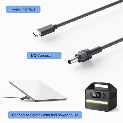 Starlink Mini USB C to DC Power Cable | 100W Waterproof 18AWG Charging Cord for Starlink Mini SpaceX Dish Antenna