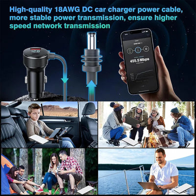 Digital Display Car Charger for Starlink Mini | PD 65W Fast Charge DC 12V-24V Car Power Cable, 18AWG