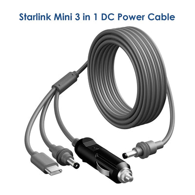 For Starlink Mini 3-in-1 DC Power Cable | Waterproof Extension Cord with USB-C, Cigarette Lighter Plug, and DC Male