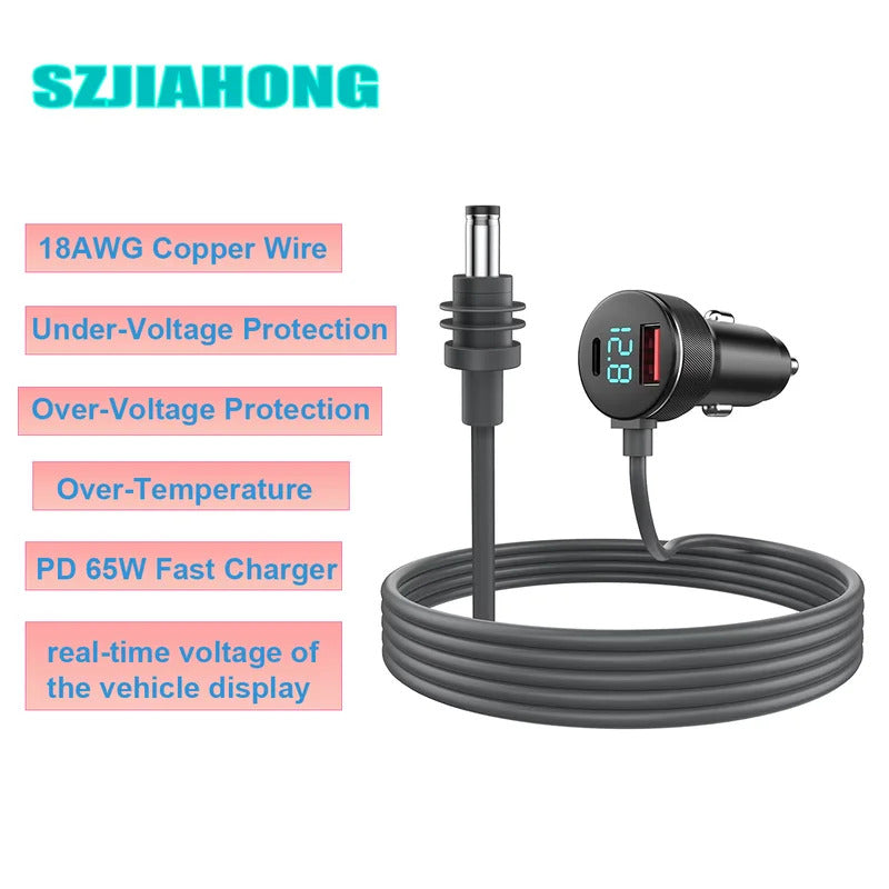 Starlink Mini DC Power Cable | 54W Fast Charger | Type-C USB Socket | Cigarette Lighter with LED Voltmeter | Digital Display | OEM